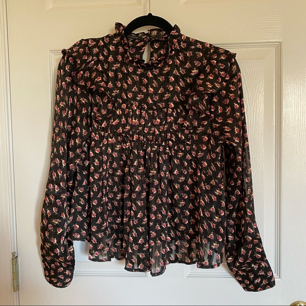 Scotch and Soda black and floral long sleeve blouse.